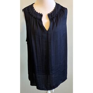 BODEN Women Sleeveless Blouse Scalloped Metallic Minimalist Keyhole Blue Sz 16